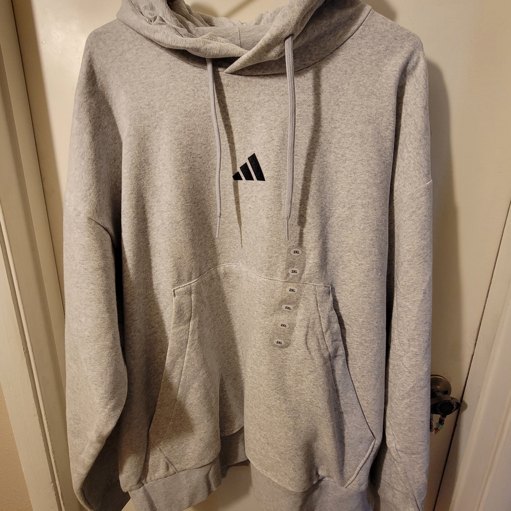 adidas Light Gray Hoodie with Small Black Logo